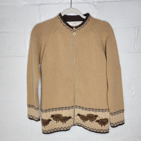 New Zealand Cashmere Collection Sweaters - New Zealand Cashmere Collection XS Cardigan Sweater Full Zip Beaded Birds AS IS